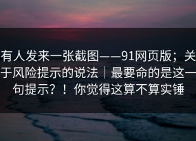 有人发来一张截图——91网页版；关于风险提示的说法｜最要命的是这一句提示？！你觉得这算不算实锤