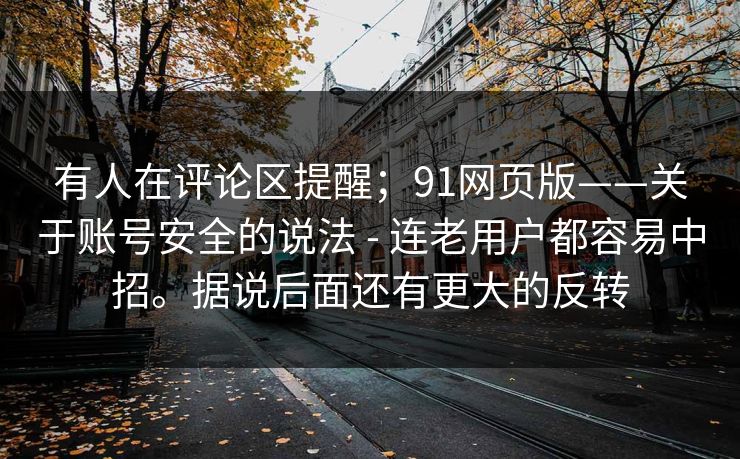 有人在评论区提醒；91网页版——关于账号安全的说法 - 连老用户都容易中招。据说后面还有更大的反转